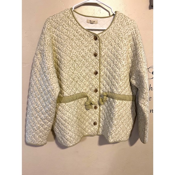 Madewell Quilted Jacquard Snap-Front Collarless Jacket Daisy Blooms Seagrass M - Picture 2 of 10